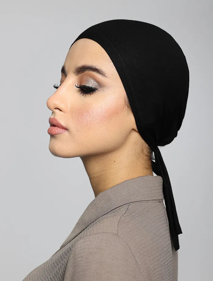 Black Tie Hijab Cap