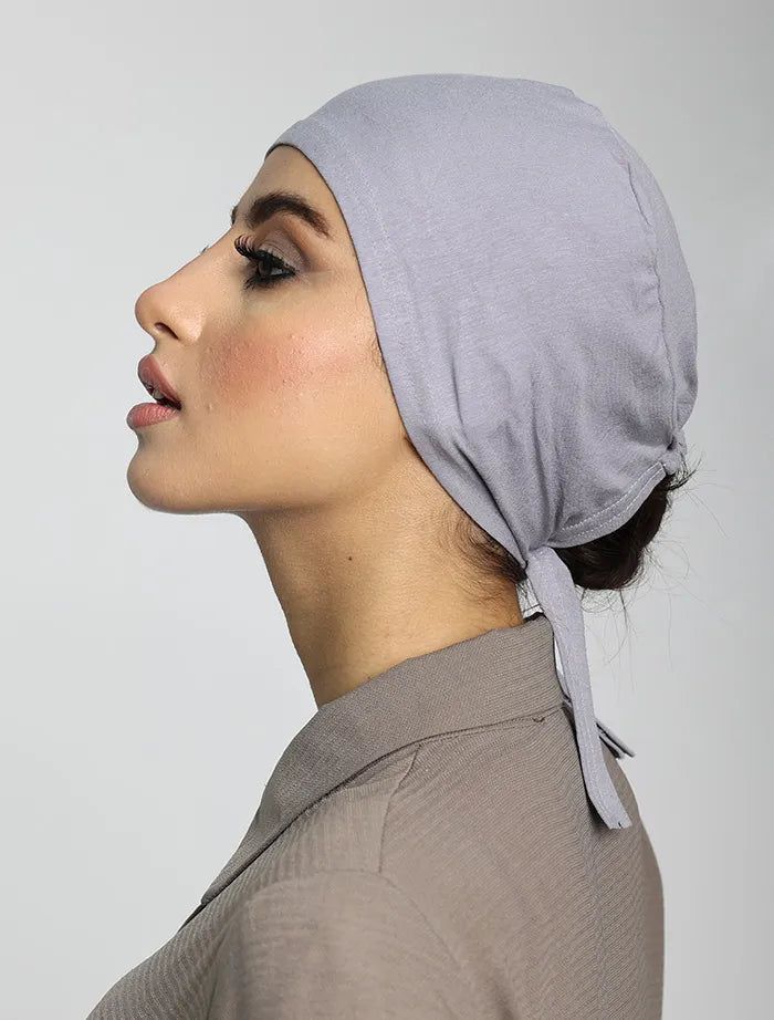 Grey Tie Hijab Cap