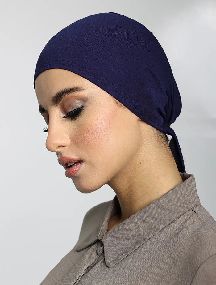 Navy Tie Hijab Cap